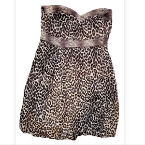 Vintage Y2K Metropark Strapless Dress Leopard Animal Print Silver Metallic sz M